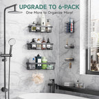 Veken Rustproof & Waterproof Shower Caddy 6-Pack, No Drilling Adhesive Shelves Rack with Soap Holder, Large Capacity Bathroom Organizers and Storage, Wall-Mounted Kitchen & Home Decor, Dark Grey