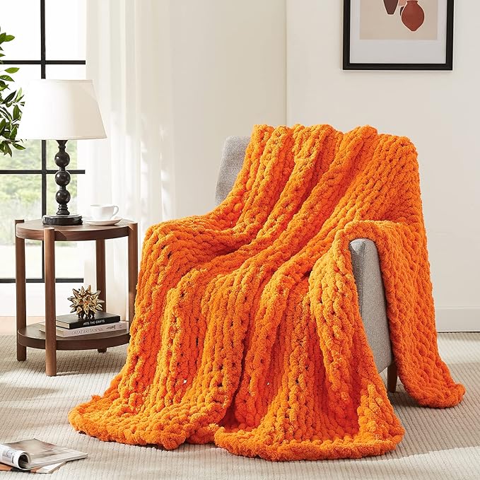 L'AGRATY Chunky Knit Blanket Throw - Soft Chenille Yarn Throw Blanket 60x80: Handmade Thick Cable Knit Crochet Blanket - Large Knit Blanket Chunky Rope Knot Throw Blanket for Couch Sofa Bed Home Decor