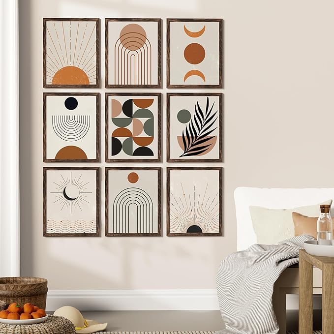 Vittanly 11x14 Picture Frames Set of 9, Shatter Resistant Plexiglass, Display 8x10 Pictures with Mat or 11x14 without Mat, Photo Frames for Wall or Tabletop, Engineered Wood, Brown