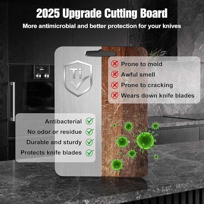 Titanium Cutting Board for Kitchen - 100% Pure Titanium Cutting Boards Non Toxic - 2025 New Upgrade Double Sided Metal Chopping Boards for Meat, Vegetables, Fruits, Dishwasher Safe (18 x 12 In)