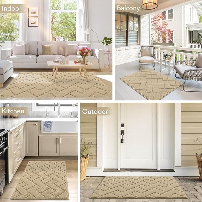 hicorfe Front Door Mat Outside Entrance,36"x59" Absorbent Muddy Dirt Resist Welcome Door Mats Outdoor Indoor,Stain and Fade Resistant,Non Slip Backing Entry Mat Doormat for Entryway(Beige)