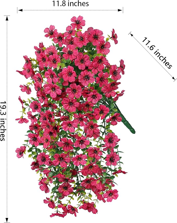 INSPRING Artificial Faux Outdoor Outside Flowers Plants, 2 PCS Fake Silk UV Resistant Look Real Hotpink Daisy Trailing Vines for Front Door Porch Planter Urn Patio Balcony Decoration