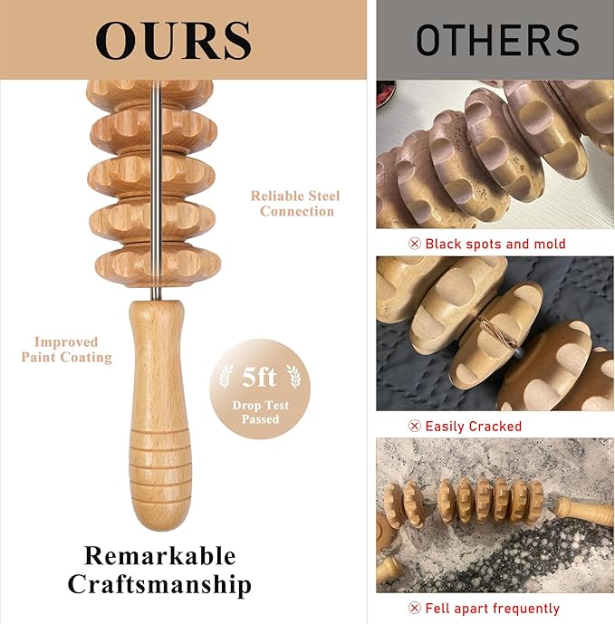 Wood Massage Roller Wood Therapy Massage Tools Body Roller Cellulite Roller Fascia Blaster Wooden Massager for Lymphatic Drainage, Maderoterapia, Pain Relief(Curved)