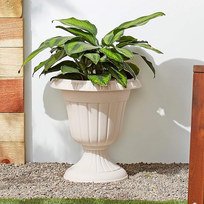PL10BG Classic Traditional Plastic Urn Planter Indoor/Outdoor 15" x 13", Beige