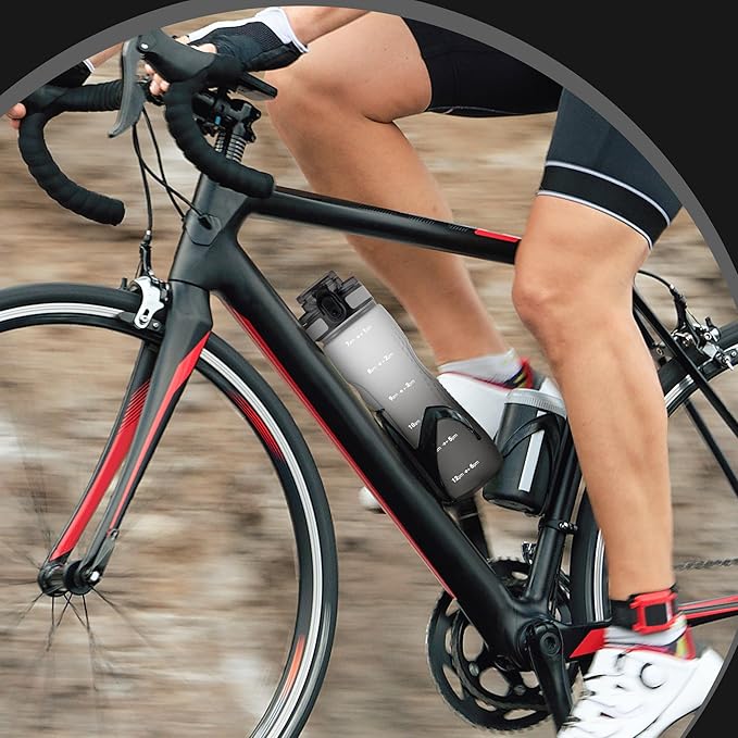 OLDLEY 25 oz Water Bottle, Motivational Water Bottle with Time Marker, Sports Water Bottle With Strap, Leakproof & BPA Free Large Water Bottles for School, Gym, Travel, Outdoor, Tritan,White&Black