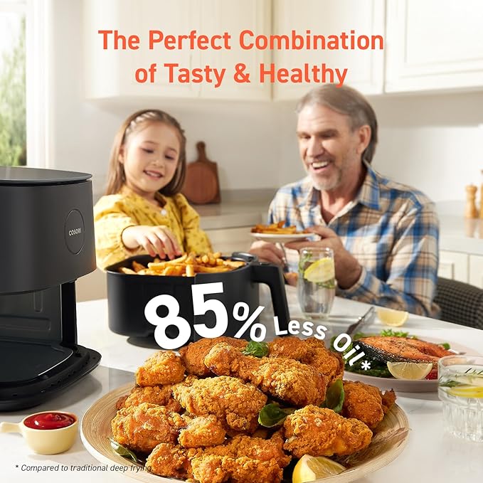 COSORI Air Fryer Pro 9-in-1, Compact 5QT, 450℉: Half Time & Chef-Grade Cook, One-Wipe Clean Glass Panel, 130+ In-App Recipes with Nutritional Info, Nonstick & Dishwasher-Safe Basket, Ceramic, Gray