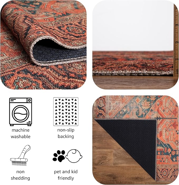Keen Home Design 8x10 Rug - Machine Washable Area Rug with Non-Slip Backing, Ideal for Living Room, Dining Room, Bedroom - Vintage, Easy Clean, Durable, Low Pile Rug - (8' x 10')