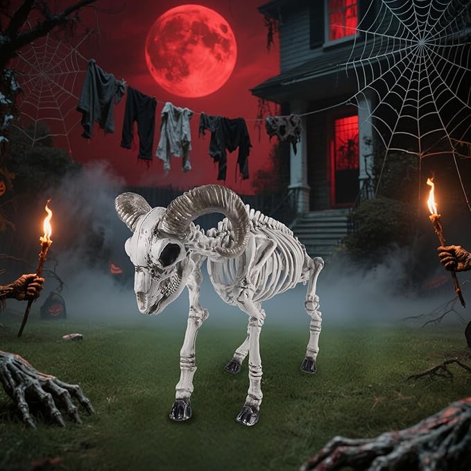 DR.DUDU Goat Skeletons Halloween Decorations – 26 Inch Long Life Size Skeleton Animals for Outdoor, Yard, Lawn Decor - Realistic Farm Skeleton Goat Party Props Scary Halloween Décor