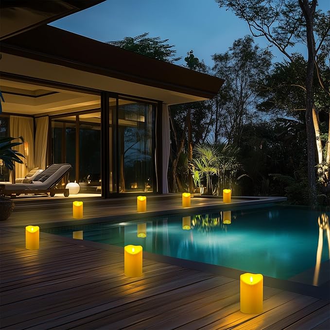 Homemory 4"x6" Outdoor Waterproof Flameless Candles with Timers and Remote Control, Battery Operated Candles, LED Plastic Candles, Dark Ivory, Set of 2