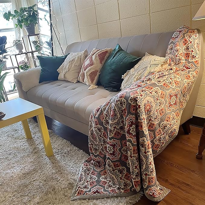 UKELER Flannel Sherpa Throw 80'' x 60''- Cute Floral Design Soft Plush Flannel Blanket Throws for Bed/Couch/Sofa/Office/Camping