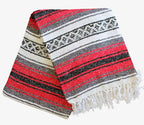 Del Mex Classic Mexican Blanket, Large Authentic Woven Falsa Throw (70"x50"), Artisan Southwest Décor for Beach, Yoga, Outdoors (Red)