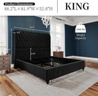 PaPaJet Bed Frame Queen Size Upholstered Platform Bed with 52.8'' Tall Sleigh Headboard, Button Tufted, No Box Spring Needed, Easy Assembly, Black