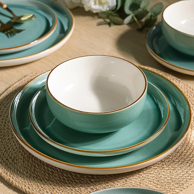 GBHOME Ceramic Dinnerware Sets, 12 Pieces Stoneware Dinnerware Set, Plates and Bowls Sets, Dishwasher & Microwave Safe,Dishes Set | Service for 4