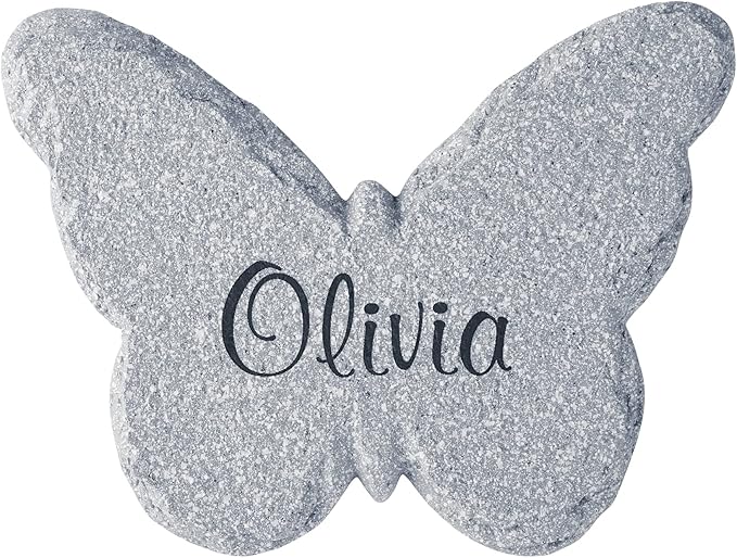Let's Make Memories Personalized Garden Décor - Custom Garden Stone - Indoor/Outdoor - for Mom or Grandma - for Her - Engraved - Butterfly Cutout - Durable Resin - Large Round Stone