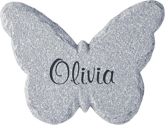 Let's Make Memories Personalized Garden Décor - Custom Garden Stone - Indoor/Outdoor - for Mom or Grandma - for Her - Engraved - Butterfly Cutout - Durable Resin - Large Round Stone