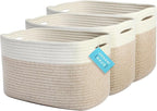 OrganiHaus Set of 3 Woven Storage Baskets for Organizing, Cotton Rope Organizer Bins for Shelves, Closet & Nursery, Dog Toy Basket, Decorative Bins for Toys, Towels & Books - 15x10x9, Light Honey