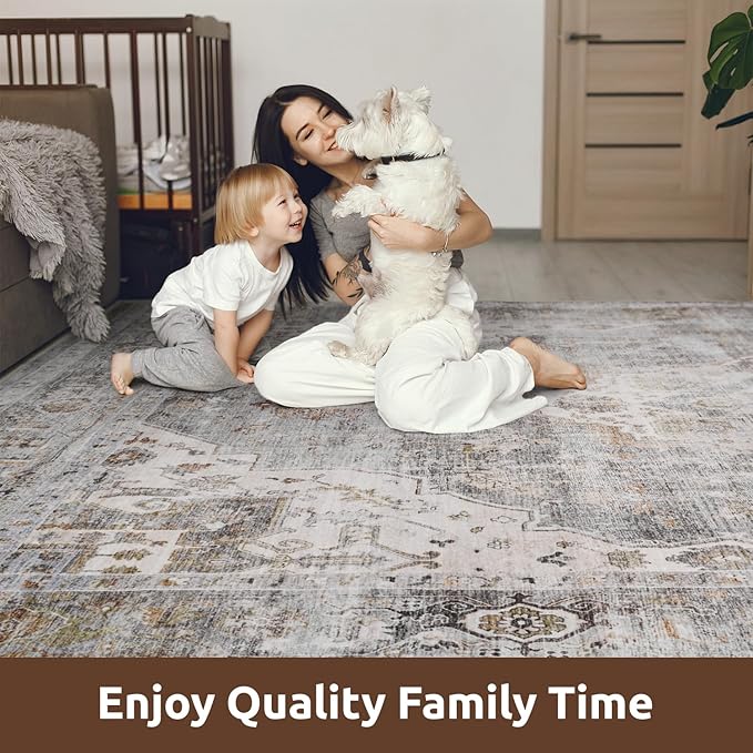 AMOAMI-2X3 Small Rug-Washable Rugs Entryway Mat Indoor-Soft Vintage Non Slip Rugs for Kitchen Laundry Room Bathroom Grey Decorative Accent Rug for in Front of Sink 24 Inch x36 Inch