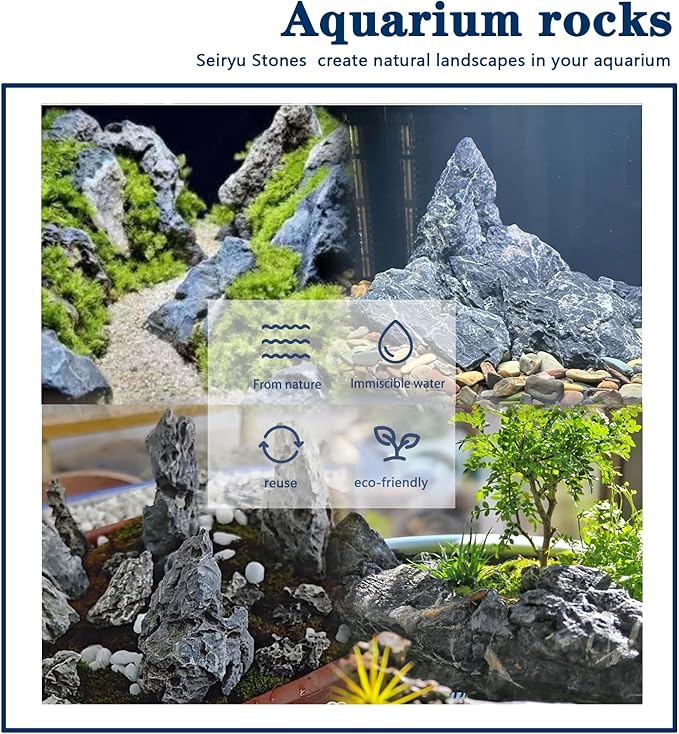 Natural Rocks Seiryu Stones Aquariums Stones for Aquascaping, Aquariums, Terrariums, Vivariums Decorative Stone,Reptile Enclosures,Paludariums,and Gardens-10LB（2 to 7 inch）