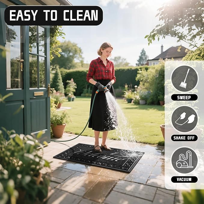 Yimobra Welcome Mat, Heavy Duty Sturdy Door Mats for Home Entrance Outdoor Indoor, Front Doormat for Outside Patio Floor Entry Porch Garage Office, Waterproof, Low Profile, 60 x 36, Black