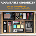 SpaceAid 14-Piece Bamboo Drawer Organizer Storage Boxes Set, Wood Tray Junk Drawer Organizers Multi-Use Divider Bins for Kitchen, Bathroom, Office Desk and Makeup Organization (14 Pack, Black)