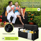 Greesum 80 Gallon Outdoor Storage Bench, Resin Patio Furniture with Armrest,Waterproof and UV-Resistant, Perfect to Garden, Poolside and Lawn, Dark Black