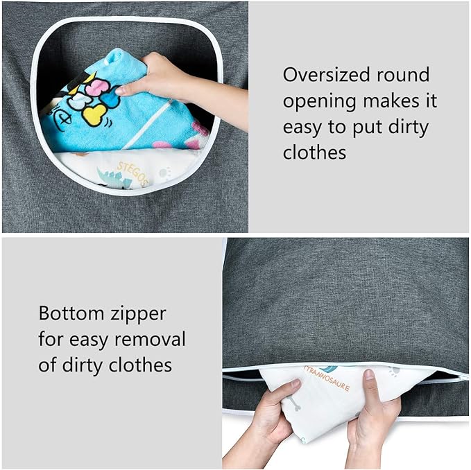 Hanging Laundry Bag with Over Door Hooks, Laundry Hamper and Space Saving Laundry Bag with Zipper, Hanging Hamper for Clothes, Toys, Towels, ...（36"x 22",Grey-2Pack)