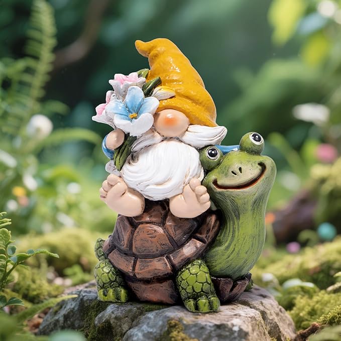 Hodao Spring Garden Gnome Decoration Flower Animal Ornaments Decor Gifts Spring Gnomes for Garden Decorations Summer Elf Figurine Gifts for Mom Outdoor Decor (Yellow)