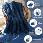 Chunky Knit Blanket - Luxury Soft Cozy 50 * 60 Throw Blanket,100% Woven Blanket Rope Knot Throw Blanket for Couch, Sofa, Home Decor, Gift - Machine Washable（Deep Blue）