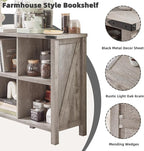 8 Cube Book Shelf, Farmhouse Wood Long Storage Organizer Bookcase, 62" Horizontal Grey Oak Console Closet Bookshelf, Hallway TV Stand for Entryway, Display Cabinet Book Case for Living Room