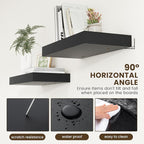 Deep Floating Shelves for Wall | 24 Inch Wide x 12 Inch Deep Black Floating Shelves | 24W x 12D Rustic Wood Wide Wall Shelves | Bookshelf Laundry Shelf TV Shelf