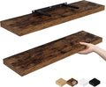 Fun Memories Floating Shelves for Wall, 24" Rustic Wood Deep Wall Mounted Shelves with Invisible Brackets for Decor & Storage, Floating Shelf for Living Room, Bathroom (Rustic Brown, Set of 2)