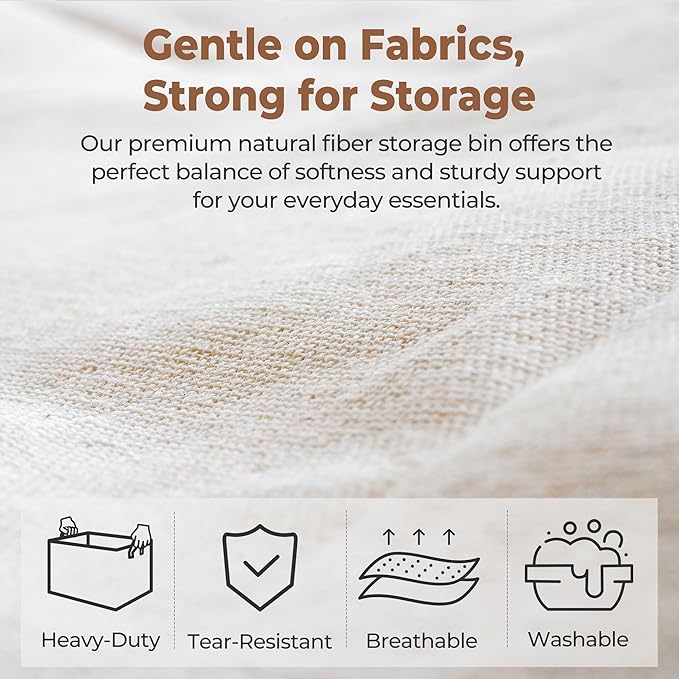 StorageWorks Storage Bins, Shelves Baskets for Organizing, Large Fabric Closet Organizers with Handles, Metal Frame, Natural Color, 2-Pack