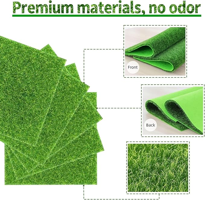 12 Packs 6 X 6 Inch Fake Grass Decor for Crafts, Artificial Grass for Dollhouse Miniature Ornament Projects, Model Turf Grass for DIY Fairy Garden Accessories and Decor Kit