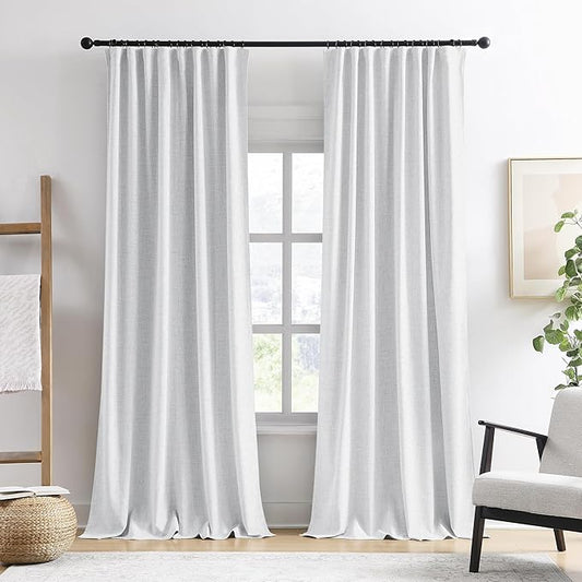 RAIN CITY White Blackout Curtains 102 Inches Long Modern Classic Back Tab Pleated Look Window Drapes for Bedroom Living Room 2 Panels 50x102