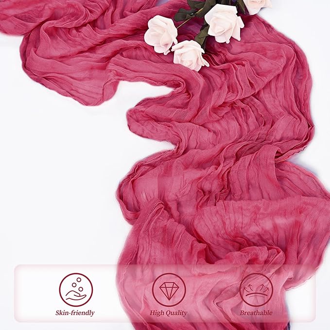Hot Pink 12 Pack Cheesecloth Table Runner 10FT Boho Fabric Rustic Cheese Cloth Table Runner for Wedding 20 x 120 Inch Long Bridal Shower Baby Shower Gauze Sheer Birthday Party Table Decorations