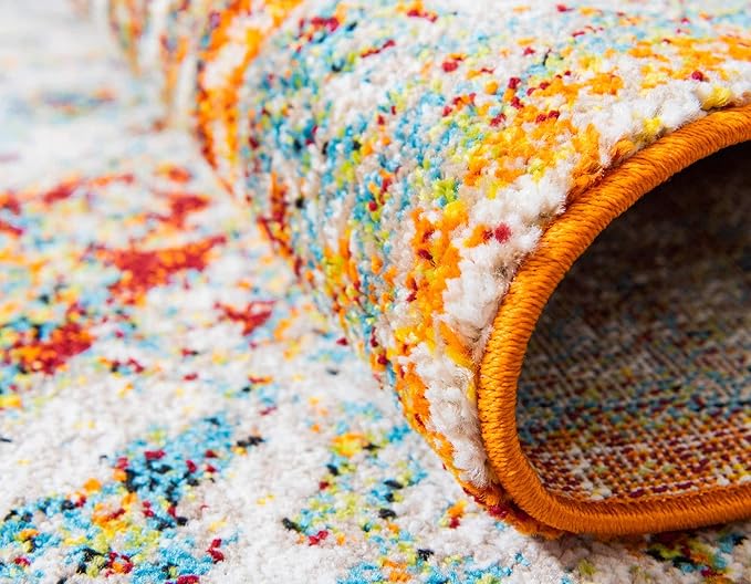 Unique Loom Rosso Collection Vintage, Traditional, Bohemian, Geometric, Distressed, Southwestern Area Rug, 5' 0" x 8' 0", Beige/Orange