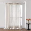MYSKY HOME Country Curtains for Sliding Glass Door, Back Tab Semi Sheer Curtain Panels Extra Long Floor Length Drapes 108 Inches for Living Room Linen Texture Soft Touch, 100x108 Inch, Linen, 1 Piece