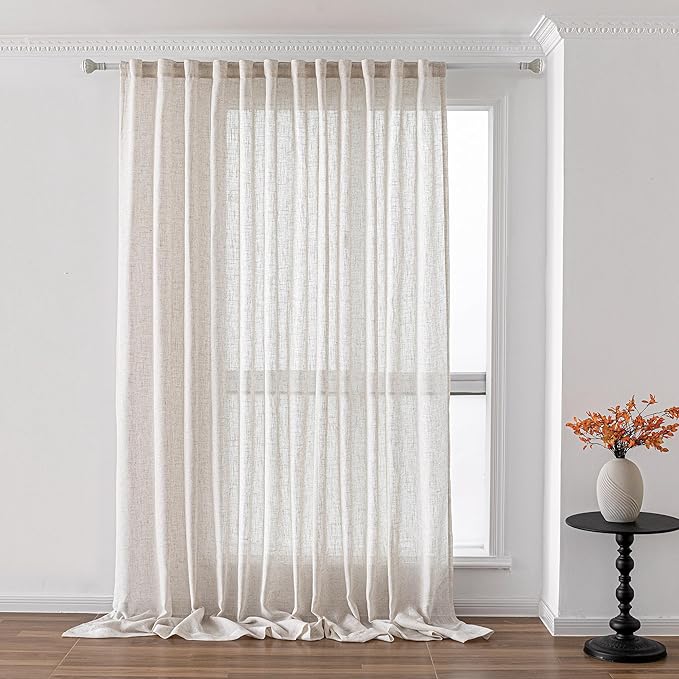MYSKY HOME Living Room Curtains for Windows, Semi Sheer Linen Curtains Boho Room Decor Sliding Glass Patio Doorways Light Filtering Privacy Protect Soft Texture, 100" x 90", Linen, 1 Panel