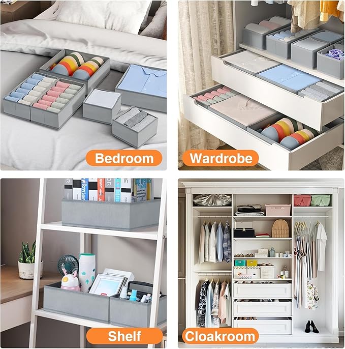 DIMJ Drawer Organizer Clothes 18 Pack - Foldable Baby Organizers and Storage & Dresser Organizer for Bedroom, Closet - Nursery Organization Dresser Dividers for underwear, Sock,Bra, Belt, Tie, Gray