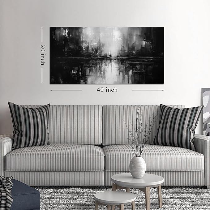 Abstract Wall Pictures for Living Room,Black Art Paintings for Wall Office Wall Art Bedroom Wall Decor 20 x 40 Inch