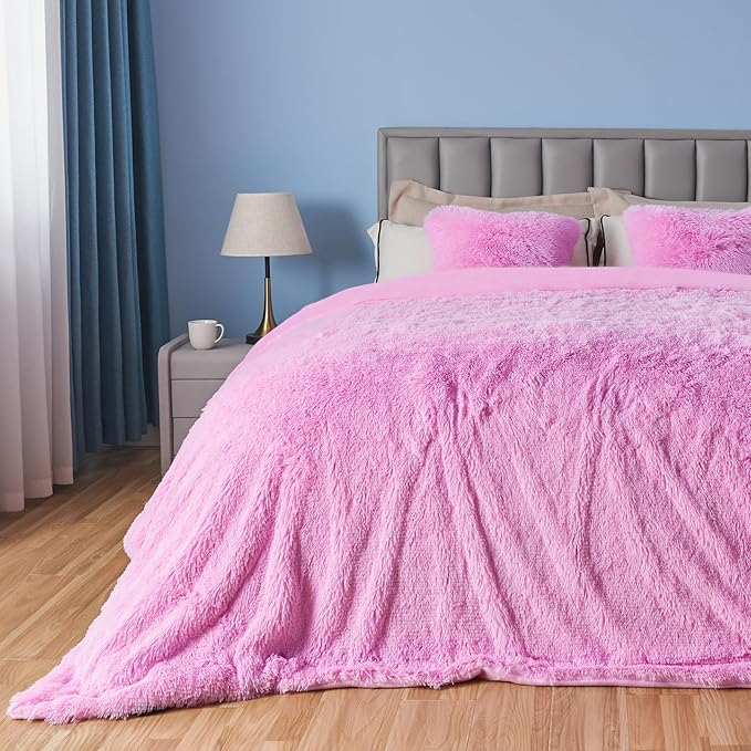 GONAAP Fuzzy Faux Fur Throw Blanket Queen Size Light Pink Super Soft Cozy Plush Fuzzy Shaggy Blanket for Couch Sofa Bed (Light Pink, Queen(90"x90"))