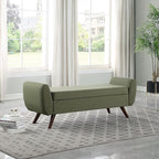 HomePop Modern Storage Bench with Wood Legs Home Décor|Bench with Storage for Living Room & Bedroom - Olive Green Woven