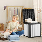 40 Gallon Resin Deck Box, Lockable Patio Outdoor Storage Box for Furniture, Garden Tools and Tools Storage, Waterproof Outside Storage Boxes - Black&White