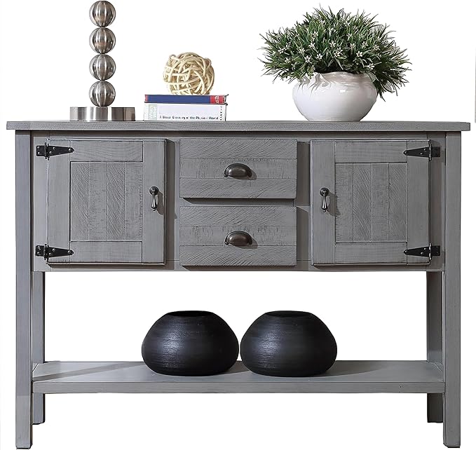 Solid Wood Farmhouse Console Table Sofa Table with Storage Drawers and Shelves for Storage Entry Hallway Foyer Sofa Side Table(48" Gray)