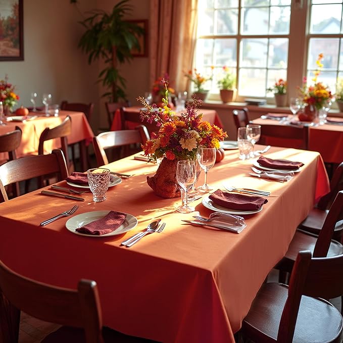 sancua Fall Tablecloth Rectangle - 60 x 84 Inch Burnt Orange - Stain and Wrinkle Resistant Polyester Fabric Table Cloth, Thanksgiving Table Cover for Dining Buffet Parties, Rust, Pumpkin Orange