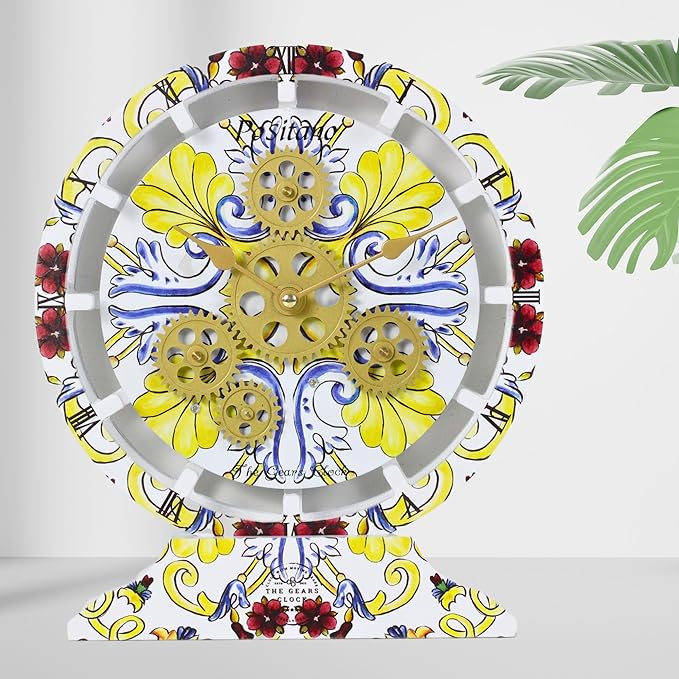 The Gears Clock Wall Clock Italy Collection with Moving Gears (Positano, 10 inch Round)