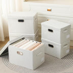 PRANDOM Large Collapsible Storage Bins with Lids [3-Pack] Fabric Foldable Storage Boxes Organizer Containers Baskets Cube with Cover for Home Bedroom Closet Office Beige(17.3x11.8x11.8)