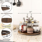 12" Lazy Susan Turntable Organizer,Round Wooden Lazy Susan Organization and Rotating Spice Rack for Dining Table,Pantry,Kitchen Countertop,Vanity,Cupboard and More.Vintage Wood(Round)