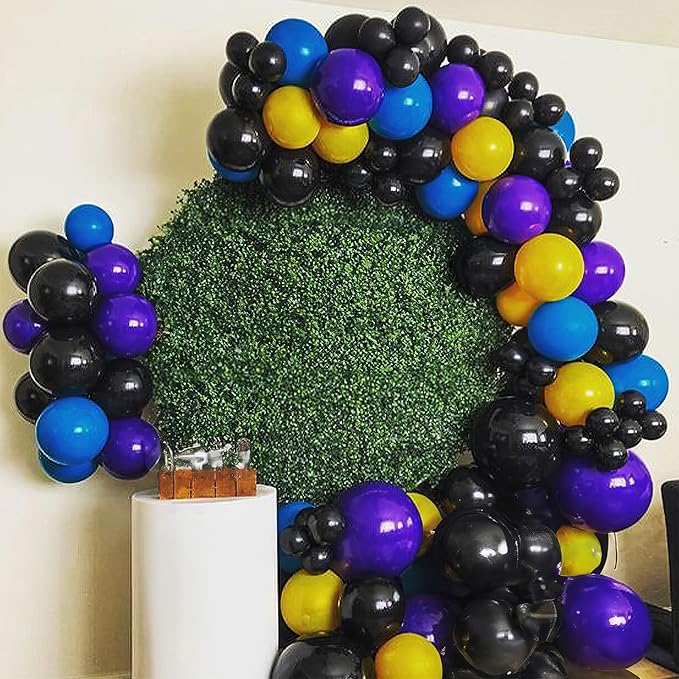 Purple Blue Yellow Black Balloons 60 Pcs Metallic Purple Royal Blue Black Yellow Game Latex Balloon Gaming Party Balloon for Kids Gamer Night Birthday Graduation Party Decoration Supplies