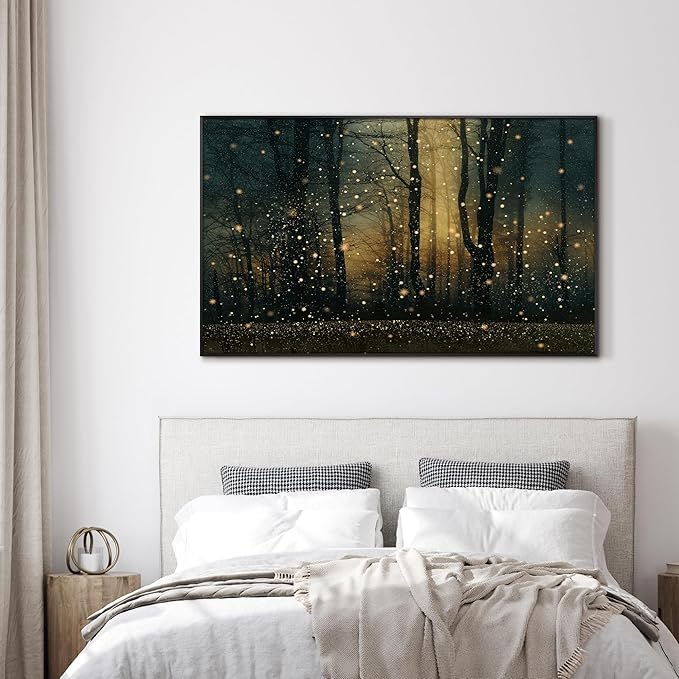 SIGNWIN 30"x60" Extra Large Framed Wall Art Magical Firefly Forest at Twilight, Enchanted Nature Scene for Home Living Room Bedroom Decor (Frame Assembly Required)